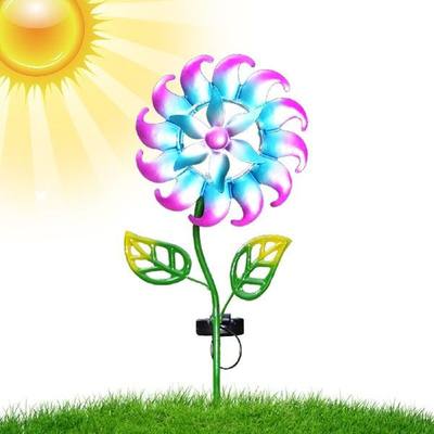 Wind Spinner Solar Light Metal Yard Art With Garden Stake