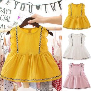 Fashion Ruffle Baby Girl Dress Infant Sleeveless Lace Solid