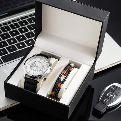 Men's quartz watch gift box, birthday gift set, 2-pi