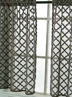 2Pcs 74×90cm Geometric Printed Short Sheer Curtain for