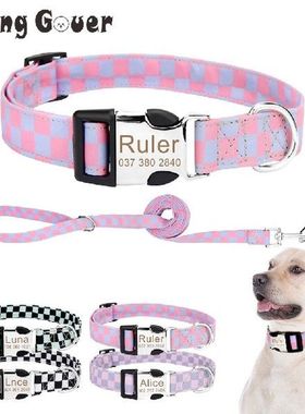 Plaid Pet Collar Custom Puppy Cat Dog Leashes Tag