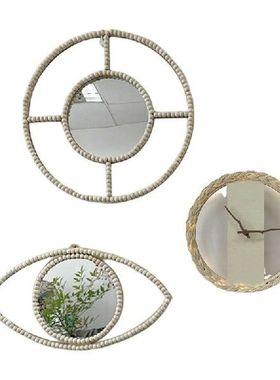 K1MF Manik-manik Kayu Cermin Jerami Ruang Tamu Sofa Latar