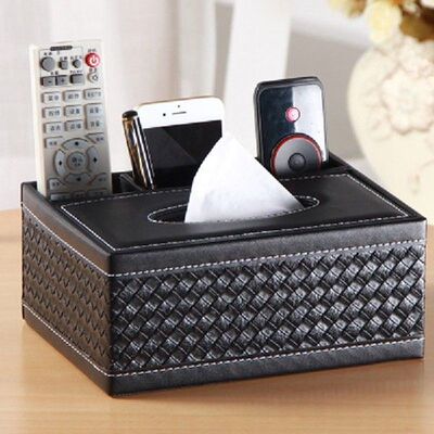 PU Leather Tissue Box Cover Desk Makeup Cosmetic Organizer