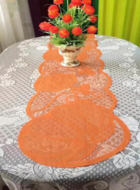 33 X183cm Pumpkin Maple Leaf Lace Tablecloth Brown Pumpkin