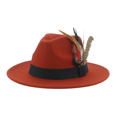 Hat Fedoras Winter Women Hats Men Felt Hat Feather Luxury Fa