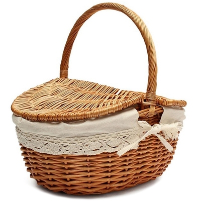 Handmade Wicker Basket with Handle Wicker Camping Picnic Bas