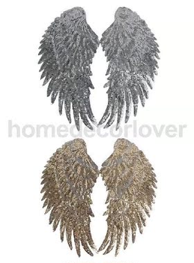 1 Pair Angel Wing Feather Sequin Embroidered Fabric Large