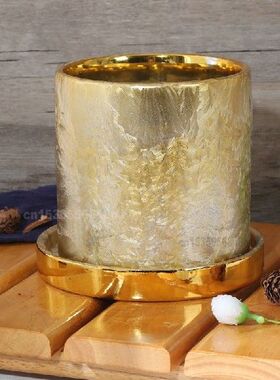 1pc Plating Crystallized Gold Ceramic Flower Pot with Stand