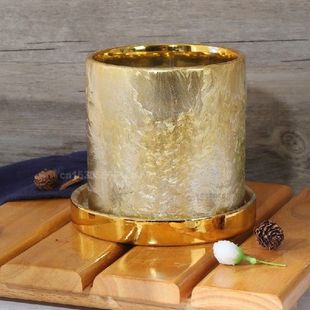 1pc Plating Crystallized Gold Ceramic Flower Pot with Stand