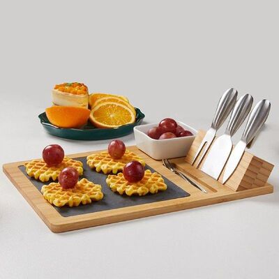 Bamboo Cheese Board Cutlery Knif Set  Heat-Resistant Slate