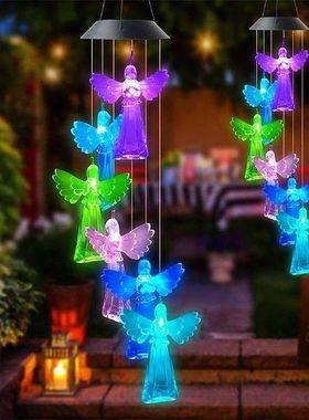 Wind Chime Light Changing Color Angel Solar Wind Bell Lamp