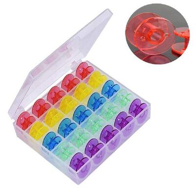 25pcs Coloured Plastic Bobbin Spools Plastic Transparent