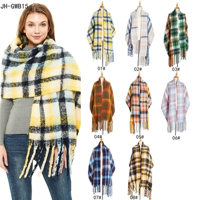 Women autumn tassel plaid scarf thick scarves ladies shawls