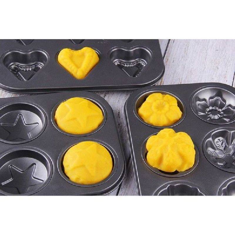 Cetakan Kue Mangkuk Hati Bintang 6 Rongga Panci Muffin Baja - 实物图