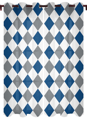 Rhombus Check Texture Blue Gray Window Curtains Kitchen