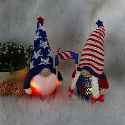 Independence Day Gnome Glowing Stripes Patriotic Veterans
