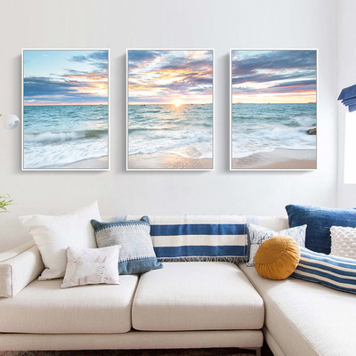 Sunrise Coastal Decorative  Poster Blue Sea Landscape Pictur