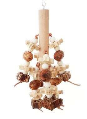 K1MF Mainan Kunyah Burung Beo Manik-manik Blok Kayu