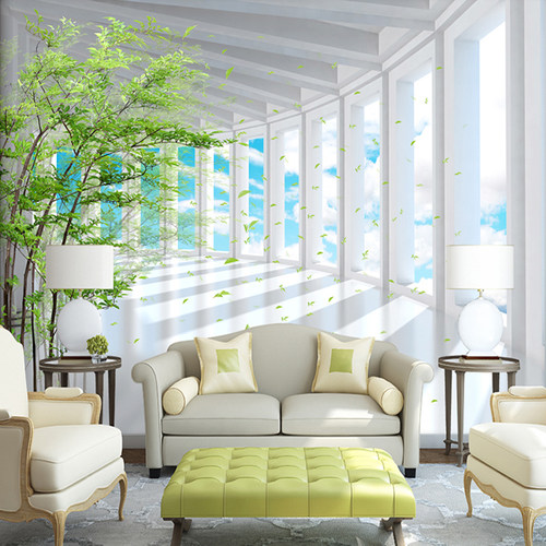 3D Stereoscopic Space Blue Sky Forest Mural Wallpaper