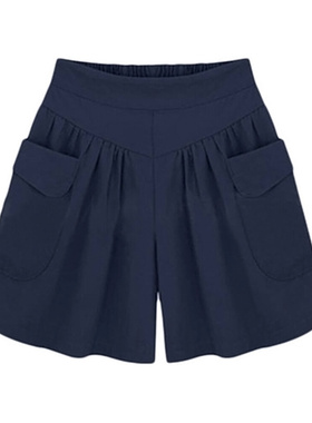 Summer Women Plus Size Solid Color Elastic Waist Casual Loos