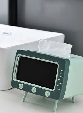 2 in 1 TV Tissue Box with Phone Holder Dispenser Storage