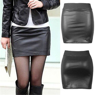 2021 Fashion Black Pu Leather Skirt Women Solid Black Mini S