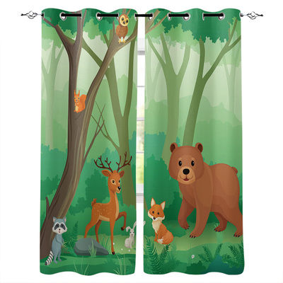 Tropical Jungle Cartoon Animals Window Curtains Kitchen