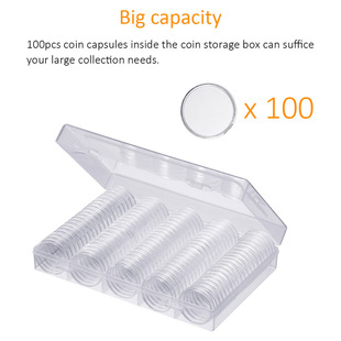 100pcs Plastic Coin Box Clear Round Capsule Coin Boxes Colle