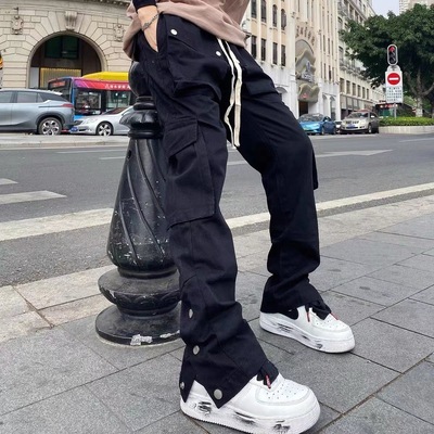Women Black Streetwear Casual Techwear Track Cargo Pants Men