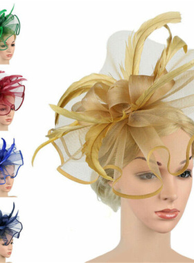 Top Grade Women Big Flower Fascinator Hair Clip Feathers Top