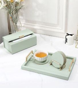 Leather Storage Tray Desktop Table Organizer Plate for Food