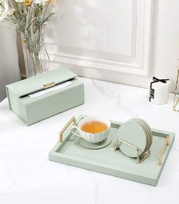 Leather Storage Tray Desktop Table Organizer Plate for Food