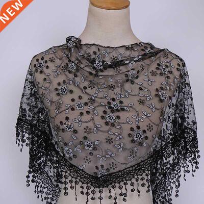 Women Fashion Triangle Wrap Lady Shawl Flower Lace Scarf Fem