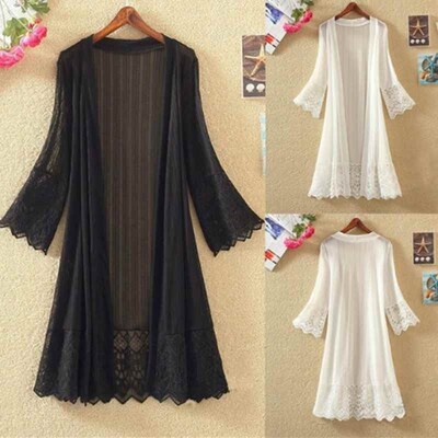 Lace Medium Long Cardigan 2020 Summer Women Outerwear Sun Pr