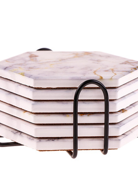 6Pcs Coasters for Drinks Absorbent with Holder Marble Design