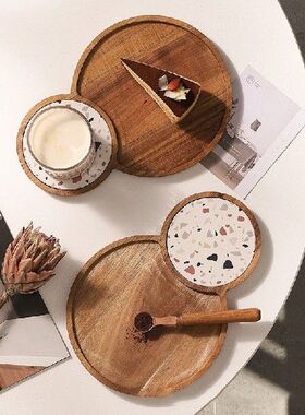 Vintage Wood Tray Dinner Plate Creative Tableware