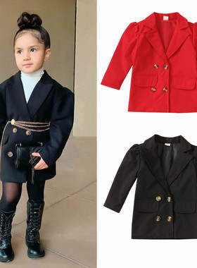 1-6Y Kids Girls Lapel Suit ops Autumn Baby Clothing Solid Co