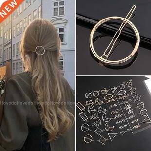 Chic Metal Geometric Hair Clip Round Triangle Barrettes Hair