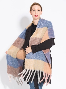 Winter Warm Plaid For Women Scarf Thick Blanket Shawls Wraps