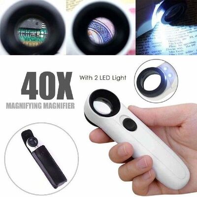 40X Magnifying Glass with 2 LED Light for Inspect Maps