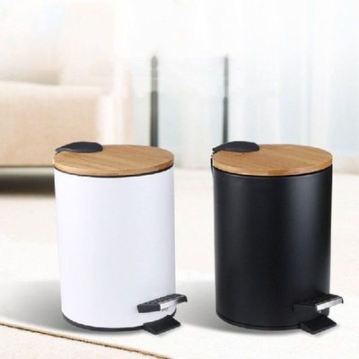 3/5L Wooden Flip Step Trash Can Garbage Rubbish Bin Waste