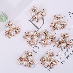 10PCS Pearl Flower Rhinestone Buttons Sparkling Crystal