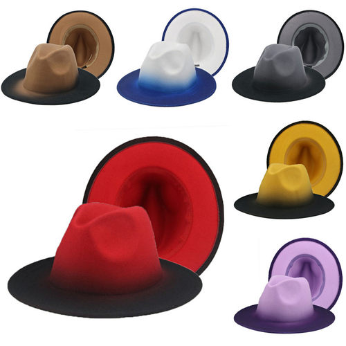 Fedora Hat Women Winter Felted Hats for Men Gradient Color B