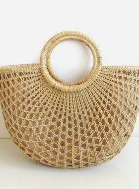 Yellow grass hollow woven bag contracted color straw bag