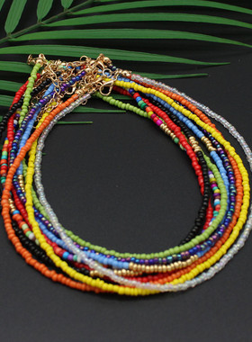 Bohemia Handmade Rainbow Seed Beads Simple Choker Necklace W