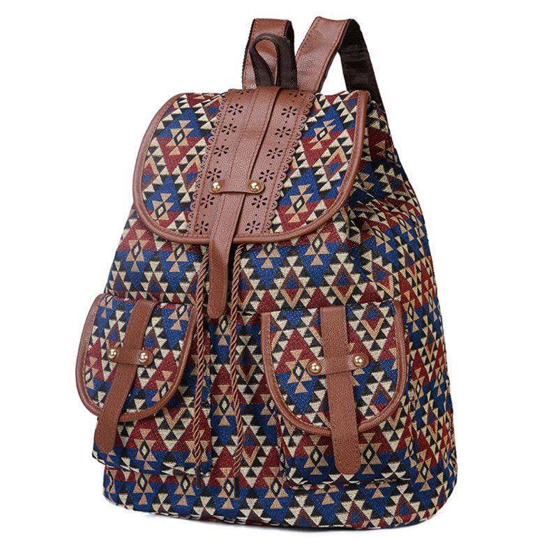 vintage print  ethnic backpack for women girls school studen