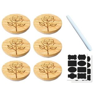 Yogurt Jar Lids Set Rose Pattern Bamboo Lids Glass Jars