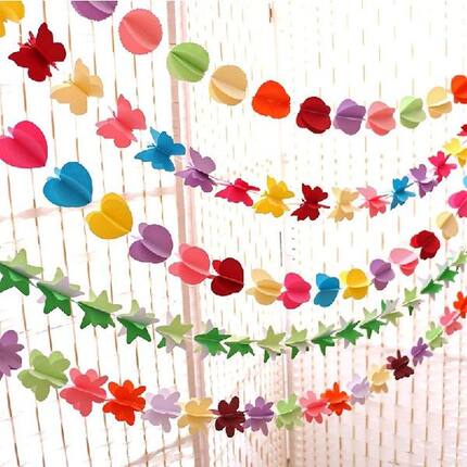 2.1M Paper butterfly Garland flower Banner Pull Flag Happy