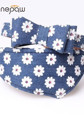 Benepaw Adjustable Bow Tie Dog Collar Leather Fashion Denim