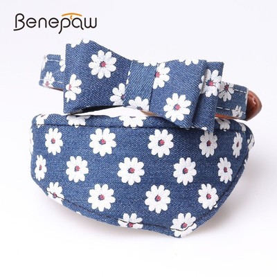 Benepaw Adjustable Bow Tie Dog Collar Leather Fashion Denim